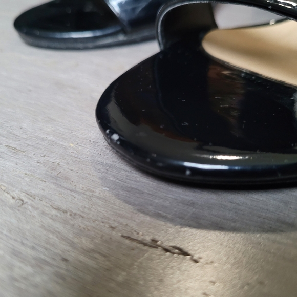 Black Patent Faux Leatger Heels w/ Ankle Strap - Picture 5 of 13